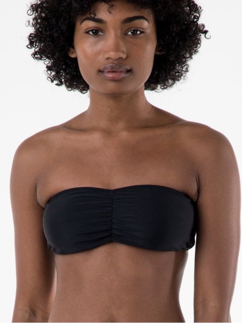 American Apparel Swim Ruched Front Bandeau Bikini Top, Metallic Black, Sz XL